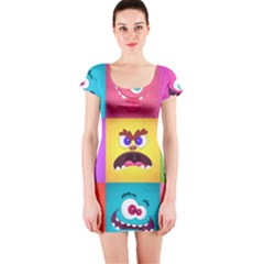 Monsters-emotions-scary-faces-masks-with-mouth-eyes-aliens-monsters-emoticon-set Short Sleeve Bodycon Dress by uniart180623