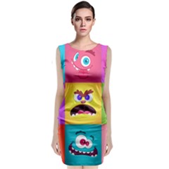 Monsters-emotions-scary-faces-masks-with-mouth-eyes-aliens-monsters-emoticon-set Sleeveless Velvet Midi Dress by uniart180623