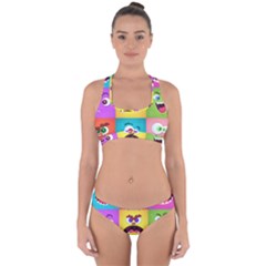 Monsters-emotions-scary-faces-masks-with-mouth-eyes-aliens-monsters-emoticon-set Cross Back Hipster Bikini Set by uniart180623