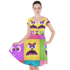 Monsters-emotions-scary-faces-masks-with-mouth-eyes-aliens-monsters-emoticon-set Cap Sleeve Midi Dress by uniart180623