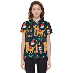 Funny Christmas Pattern Background Short Sleeve Pocket Shirt by uniart180623