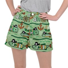 Seamless Pattern Fishes Pirates Cartoon Women s Ripstop Shorts by uniart180623