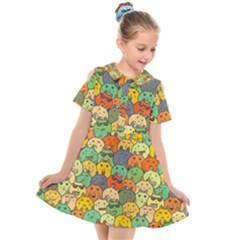 Seamless Pattern With Doodle Bunny Kids  Short Sleeve Shirt Dress by uniart180623