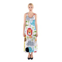 Seamless-pattern-vector-with-animals-cartoon Sleeveless Maxi Dress by uniart180623