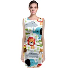 Seamless-pattern-vector-with-animals-cartoon Sleeveless Velvet Midi Dress by uniart180623