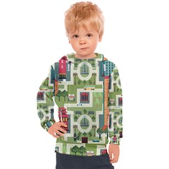 City-seamless-pattern Kids  Hooded Pullover by uniart180623