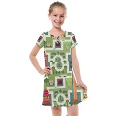 City-seamless-pattern Kids  Cross Web Dress by uniart180623