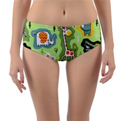 Seamless-pattern-with-wildlife-animals-cartoon Reversible Mid-waist Bikini Bottoms by uniart180623