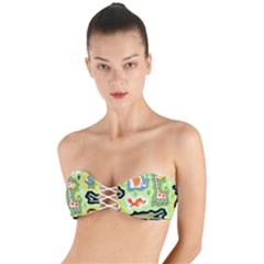 Seamless-pattern-with-wildlife-animals-cartoon Twist Bandeau Bikini Top by uniart180623