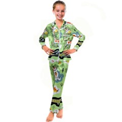 Seamless-pattern-with-wildlife-animals-cartoon Kids  Satin Long Sleeve Pajamas Set by uniart180623