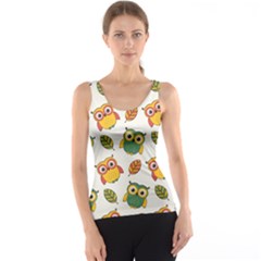 Background-with-owls-leaves-pattern Women s Basic Tank Top by uniart180623