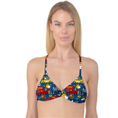 Seamless-pattern-vehicles-cartoon-with-funny-drivers Reversible Tri Bikini Top by uniart180623