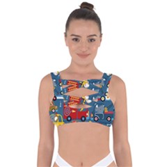 Seamless-pattern-vehicles-cartoon-with-funny-drivers Bandaged Up Bikini Top by uniart180623