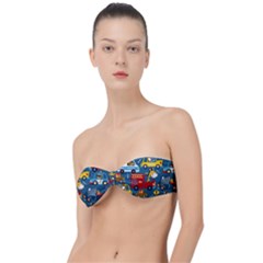 Seamless-pattern-vehicles-cartoon-with-funny-drivers Classic Bandeau Bikini Top  by uniart180623