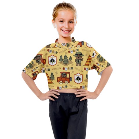 Seamless-pattern-funny-ranger-cartoon Kids Mock Neck Tee by uniart180623