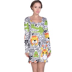 Seamless-pattern-with-wildlife-cartoon Long Sleeve Nightdress by uniart180623