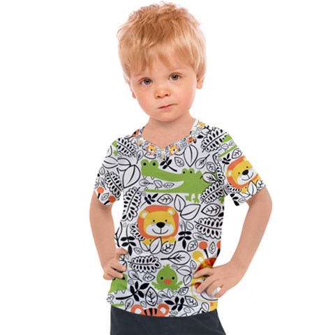 Seamless-pattern-with-wildlife-cartoon Kids  Sports Tee by uniart180623