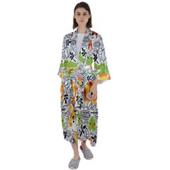 Seamless-pattern-with-wildlife-cartoon Maxi Satin Kimono by uniart180623