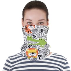 Seamless-pattern-with-wildlife-cartoon Face Seamless Bandana (adult) by uniart180623