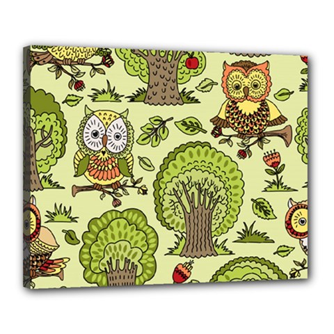 Seamless-pattern-with-trees-owls Canvas 20  X 16  (stretched) by uniart180623