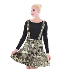 Four-hand-drawn-city-patterns Suspender Skater Skirt by uniart180623