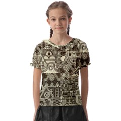 Four-hand-drawn-city-patterns Kids  Frill Chiffon Blouse by uniart180623