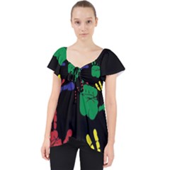 Handprints-hand-print-colourful Lace Front Dolly Top by uniart180623