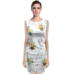 Bee Art Pattern Design Wallpaper Background Print Sleeveless Velvet Midi Dress by uniart180623