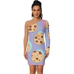 Cookies Chocolate Chips Chocolate Cookies Sweets Long Sleeve One Shoulder Mini Dress by uniart180623