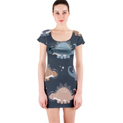 Dino Art Pattern Design Wallpaper Background Short Sleeve Bodycon Dress by uniart180623