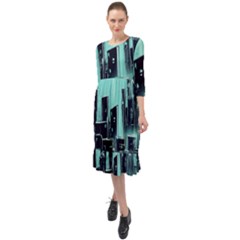 Buildings City Urban Destruction Background Ruffle End Midi Chiffon Dress by uniart180623