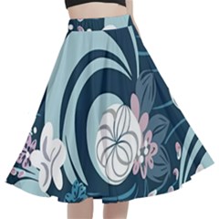 Flowers Pattern Floral Ocean Abstract Digital Art A-line Full Circle Midi Skirt With Pocket by uniart180623