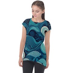 Waves Ocean Sea Abstract Whimsical Abstract Art Cap Sleeve High Low Top by uniart180623