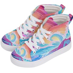 Waves Ocean Sea Tsunami Nautical Kids  Hi-top Skate Sneakers by uniart180623