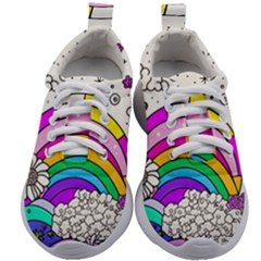 Rainbow Fun Cute Minimal Doodle Drawing Art Kids Athletic Shoes by uniart180623