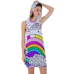 Rainbow Fun Cute Minimal Doodle Drawing Art Racer Back Hoodie Dress by uniart180623