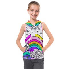 Rainbow Fun Cute Minimal Doodle Drawing Art Kids  Sleeveless Hoodie by uniart180623