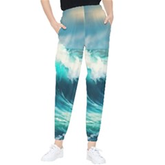 Waves Ocean Sea Tsunami Nautical Painting Women s Tapered Pants by uniart180623