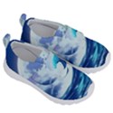 Waves Ocean Sea Tsunami Nautical Blue Kids  Velcro No Lace Shoes View3