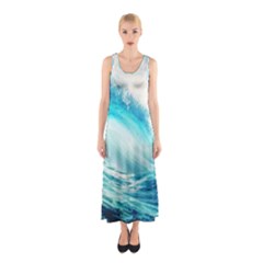 Tsunami Waves Ocean Sea Nautical Nature Water Nature Sleeveless Maxi Dress by uniart180623