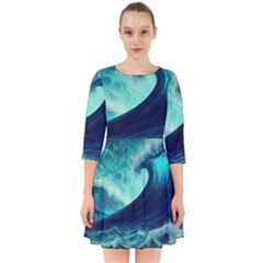 Ai Generated Waves Ocean Sea Tsunami Nautical Fantasy Smock Dress by uniart180623