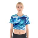 Tsunami Tidal Wave Ocean Waves Sea Nature Water Blue Painting Cotton Crop Top View1