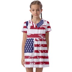 Flag Usa Unite Stated America Kids  Asymmetric Collar Dress by uniart180623