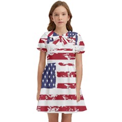 Flag Usa Unite Stated America Kids  Bow Tie Puff Sleeve Dress by uniart180623