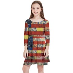 Usa Flag United States Kids  Quarter Sleeve Skater Dress by uniart180623