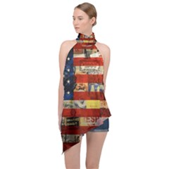 Usa Flag United States Halter Asymmetric Satin Top by uniart180623