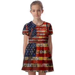 Usa Flag United States Kids  Short Sleeve Pinafore Style Dress by uniart180623