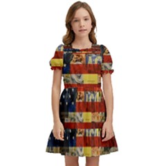 Usa Flag United States Kids  Puff Sleeved Dress by uniart180623