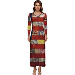 Usa Flag United States Long Sleeve Longline Maxi Dress by uniart180623