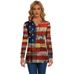 Usa Flag United States Long Sleeve Drawstring Hooded Top by uniart180623